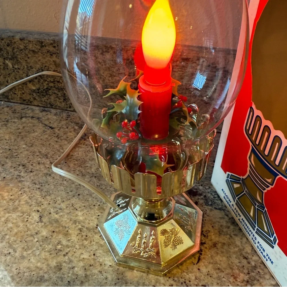 Vintage ACLA Electric Christmas Hurricane Candle Lamp with Holly.